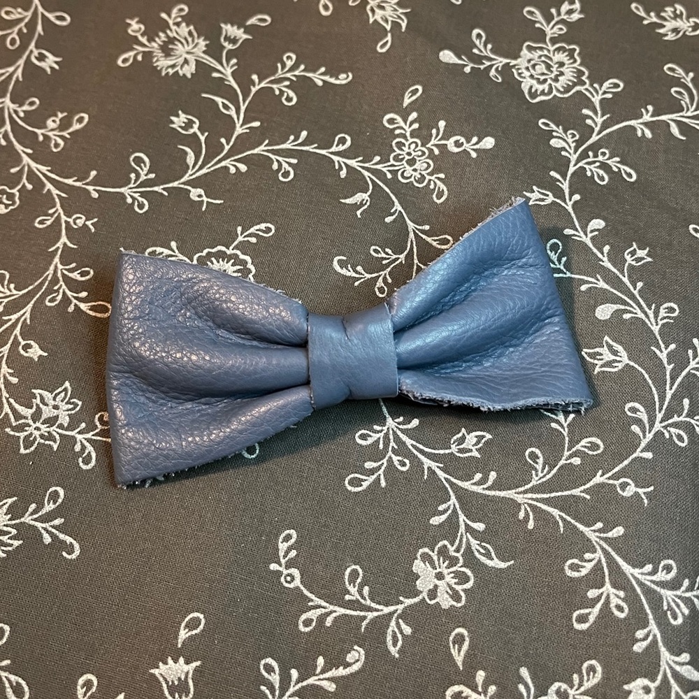 Steel Blue Leather Ribbon Hair Clip